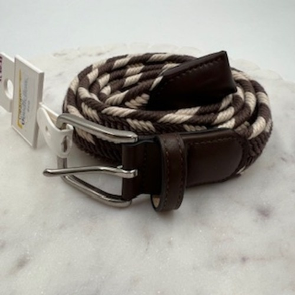 Goodfellow &‎ Co Mens XL Braided Stretch Belt Brown Cream Woven fits 40-42 NWT
